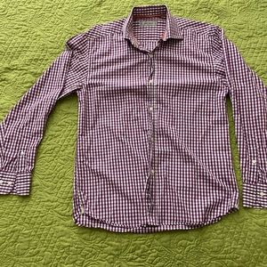 Scott James purple gingham full button up dress shirt.